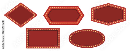 realistic marquee sign box set isolated on transparent background, light board in retro vintage style for circus, casino and karaoke events, detailed glowing bulb frame collection for theater facade d