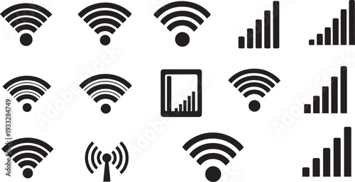 Diverse icons representing various wireless network signals and data bars Vector, illustration