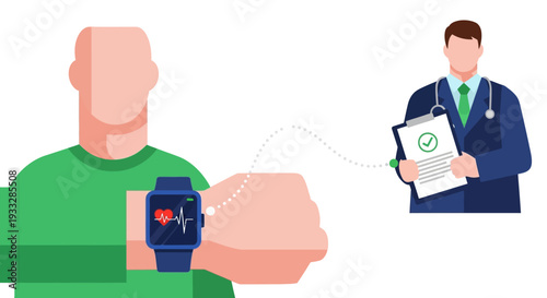 Smartwatch Heart Rate Monitor Connected to Doctor Medical Report Vector