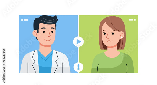 Online Doctor Consultation Video Call Vector Illustration