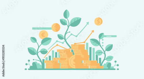 Financial Growth Investment Money Plant Vector Illustration