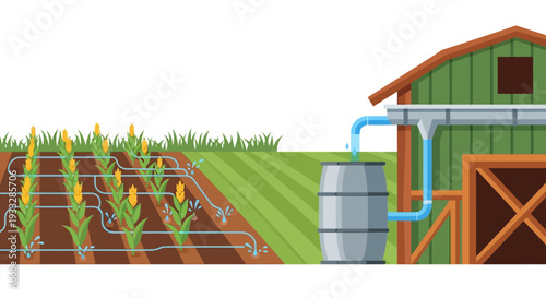 Rainwater Harvesting System for Cornfield Irrigation Vector Illustration