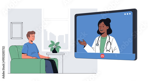 Online Doctor Consultation Vector Illustration with Patient and Female Physician