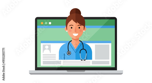 Online Doctor Consultation on Laptop Screen Vector Illustration
