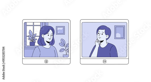 Online Video Call Communication Vector Illustration