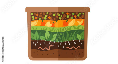 Compost Bin Layers Vector Illustration with Organic Waste and Worms