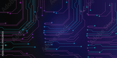 Neon grid pattern with pink Vibrant neon abstract circuit board lines in glowing pink and blue representing digital