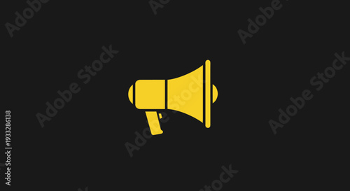 Central yellow megaphone icon on black background