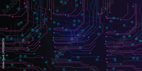 Neon grid pattern with pink Vibrant neon abstract circuit board lines in glowing pink and blue representing digital