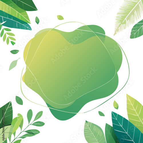 Green leaves surrounding a vibrant abstract shape.