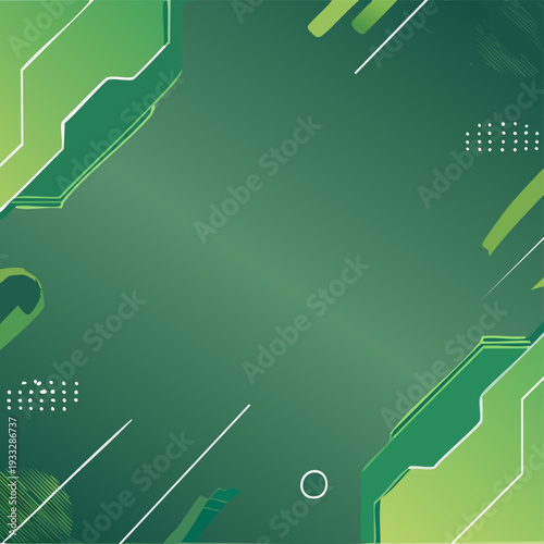 Abstract green background with geometric shapes and lines.