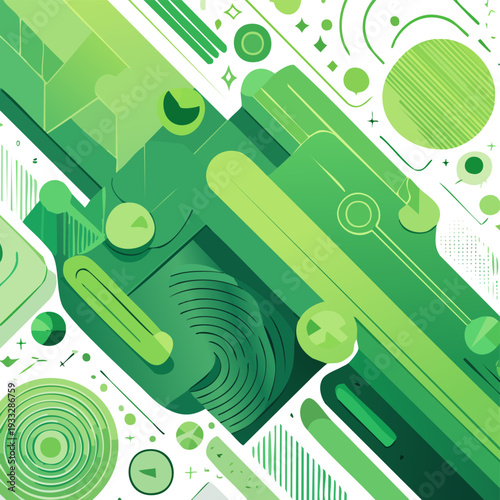 Vibrant Green Abstract Geometric Shapes and Patterns.