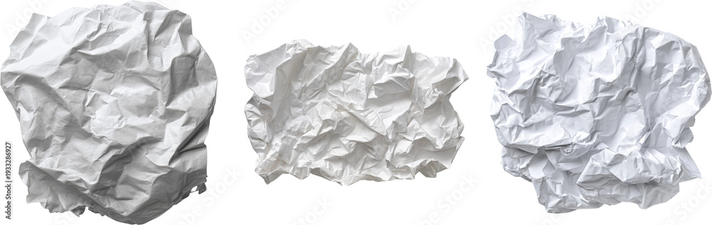 Obraz premium Set of Crumpled white paper Crinkled White Paper Texture Background Wrinkled, crumpled, and glued white paper poster texture background Close-up of crumpled white paper. A textured surface of wrinkled
