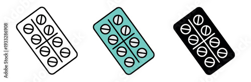 Blister Pack of Tablets Icon Set for Pharmaceutical and Medication Packaging Concepts
