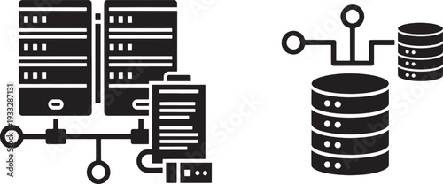 Server Rack and Database Icons Technology Network Setup