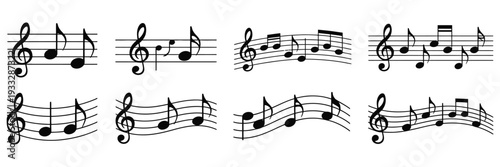 Cut Illustration Set of Music Notes and Sheet Music, Decorative Paper Cut Style Vector Collection for Musical Themes, Concert Posters and Creative Design Projects