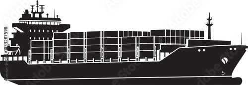 Silhouette of Cargo Ship at Sea Transport Vessel.