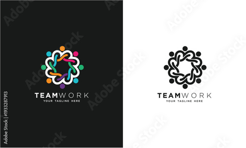 Teamwork concept logo. Teamwork icon on a white and black background. With various colors.