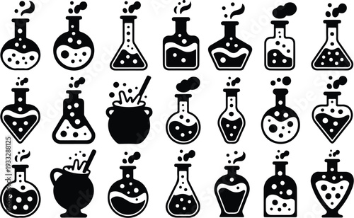 Set of 20 laboratory flask icons vector