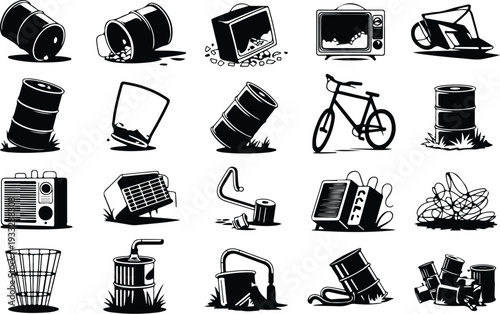 Set of 20 waste and recycling icons vector