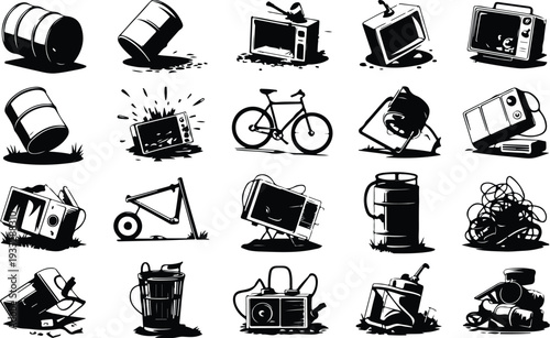 Set of 20 broken technology icons vector