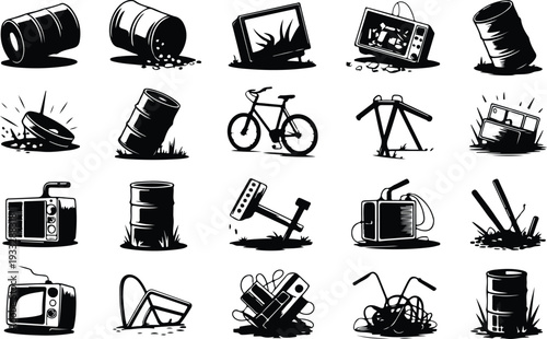 Set of 20 junk and trash icons vector