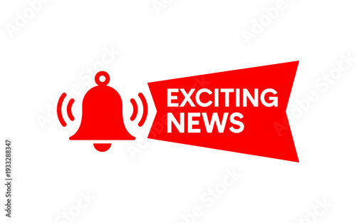 Red bell ringing with exciting news banner on white background