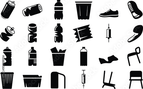Set of 20 waste and trash icons vector