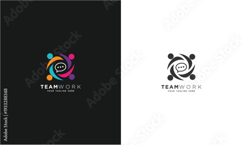 Teamwork concept logo. Teamwork icon on a white and black background. With various colors.