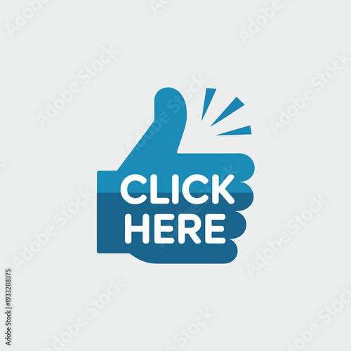 Blue thumb up icon with click here text for website button