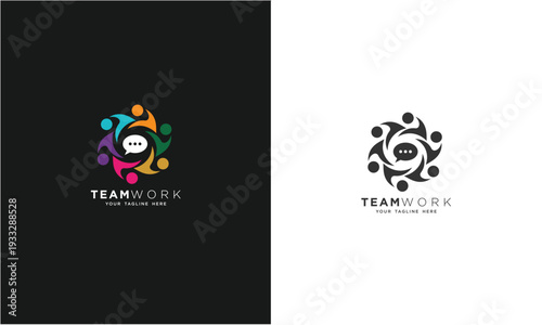 Teamwork concept logo. Teamwork icon on a white and black background. With various colors.