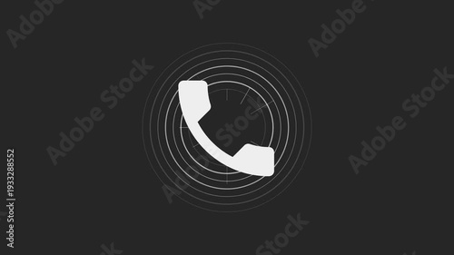 White Phone Icon on Black Background.