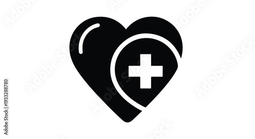 Black heart icon with a white medical cross on a plain white background.