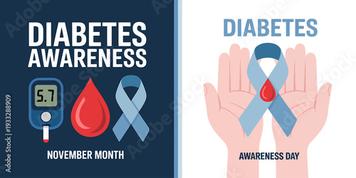 Diabetes awareness symbols and icons for November month and day campaigns