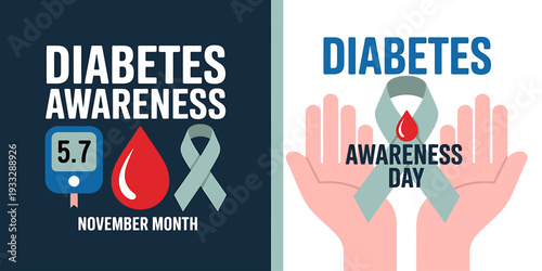 Diabetes awareness symbols and icons for November month and day campaigns