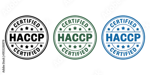 HACCP certified stamps in black green and blue colors for food safety guarantee
