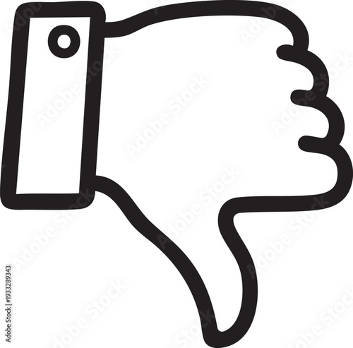 A simple black and white line art icon of a hand giving a thumbs down gesture