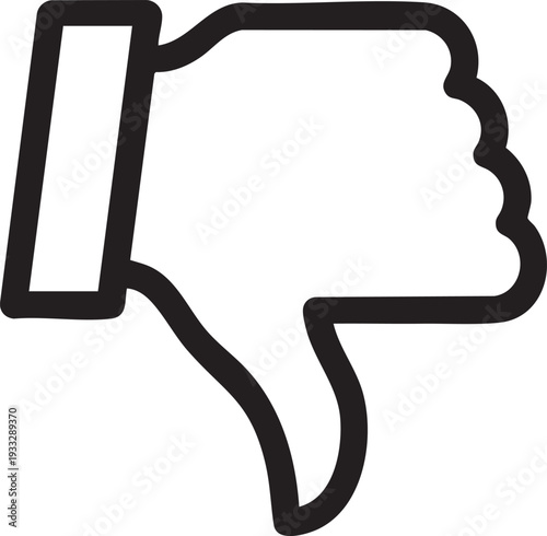 Simple thumbs down icon representing a negative feedback or dislike gesture on a white background. Vector Description