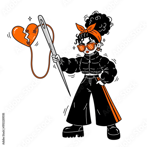 Woman Holding Broken Heart on Sword.