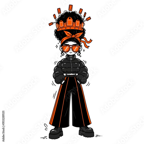 Cartoon Character Wearing Orange Crown Costume.