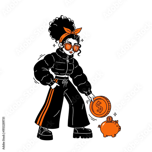 Woman Saving Money in Piggy Bank.