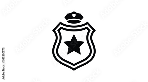 Black and white illustration of a police badge with a star on a plain white background.