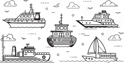 boat icon design set, Ship and Boat Icons. Contains such icons as Contains such icons as yacht, cruise, cargo shipping, ferry, schooner, water scooter Boat outline icon set. 