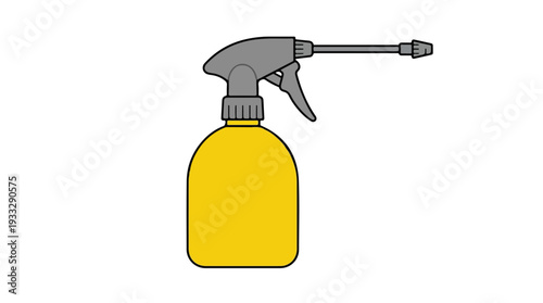Simple illustration of a yellow spray bottle with a gray nozzle against a white background.