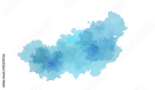 Blue watercolor paint splashes form a 3d paper silhouette illustration of a world map continent with a vector contour design for geography and cartography