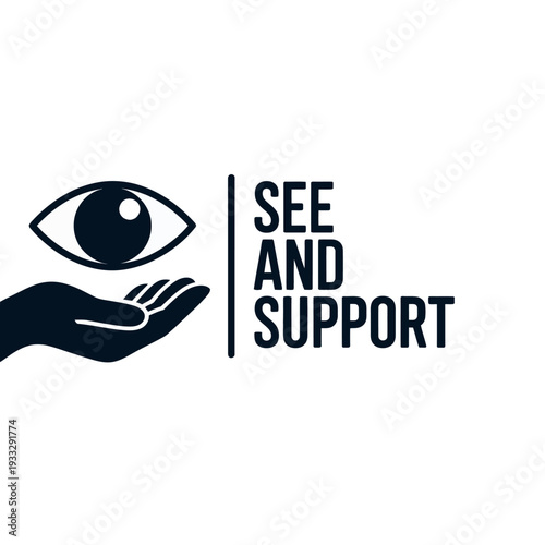 Eye held by an open hand illustrates the concept to see and support charitable.