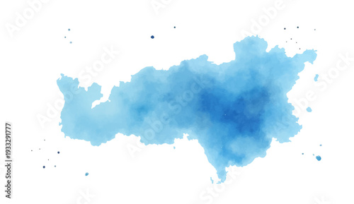 Blue watercolor paint splashes form a 3d paper silhouette illustration of a world map continent with a vector contour design for geography and cartography