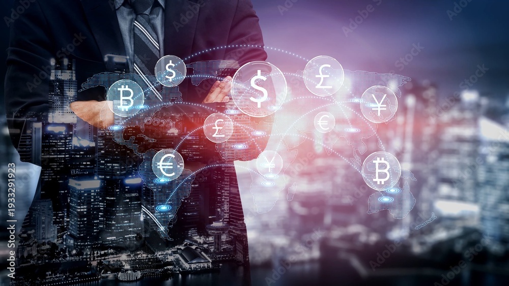 Fototapeta premium Global currency exchange enables seamless money transfer through currency, exchange, and global systems for decentralized international financial connection Marrow