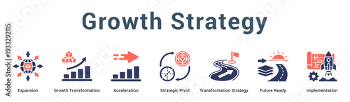 Growth Strategy  Modern and clean web banner illustration vector featuring thematic icons