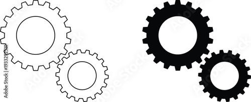 Set of 2 Interlocking Gear Icons Vector